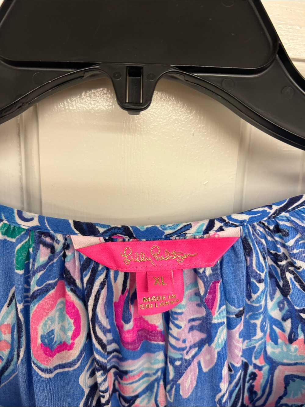 Lily Pulitzer XL Printed Long-Sleeve Peasant Blouse - Blue & Pink - Picture 2 of 4